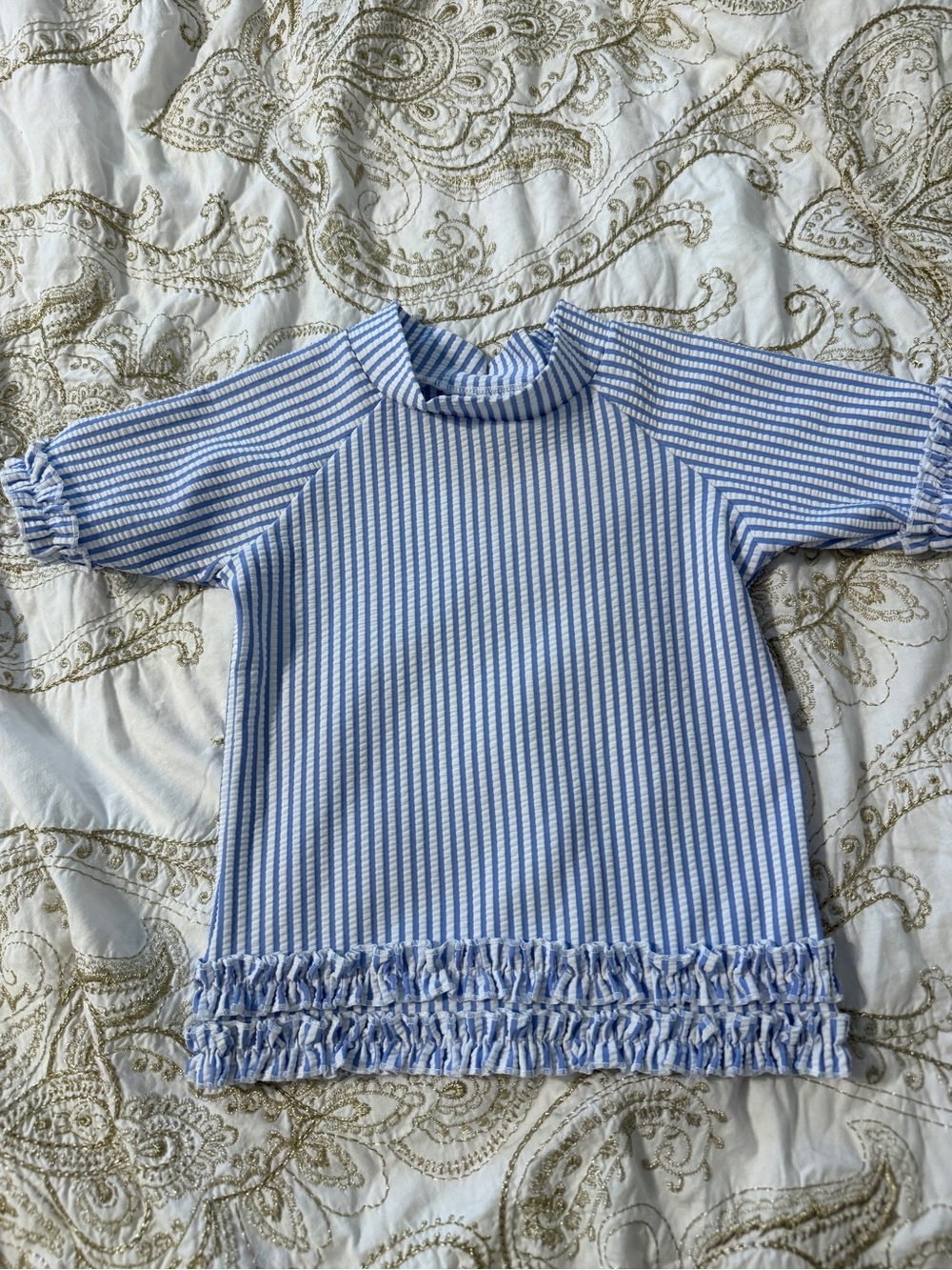 Ruffle Butts 2T Blue White Seersucker Rash Guard Ruffle Trim Swimwear Toddler